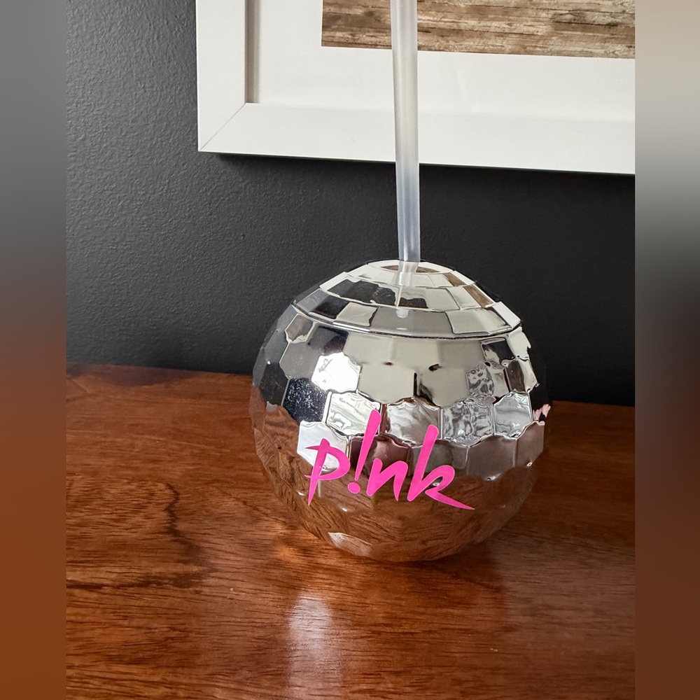 P!NK SUMMER CARNIVAL TOUR Silver Disco Ball Tumbler with Straw